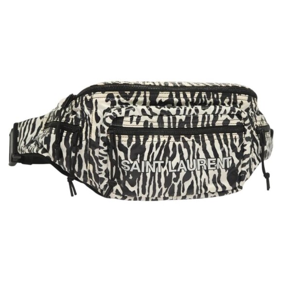 SAINT LAURENT Waist Bag Nylon Black White Auth - Picture 2 of 15